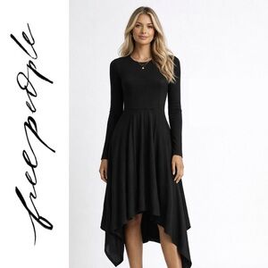 Free People FB Ribbed Long Sleeve Sweater Maxi Dress Witchy Boho Dress